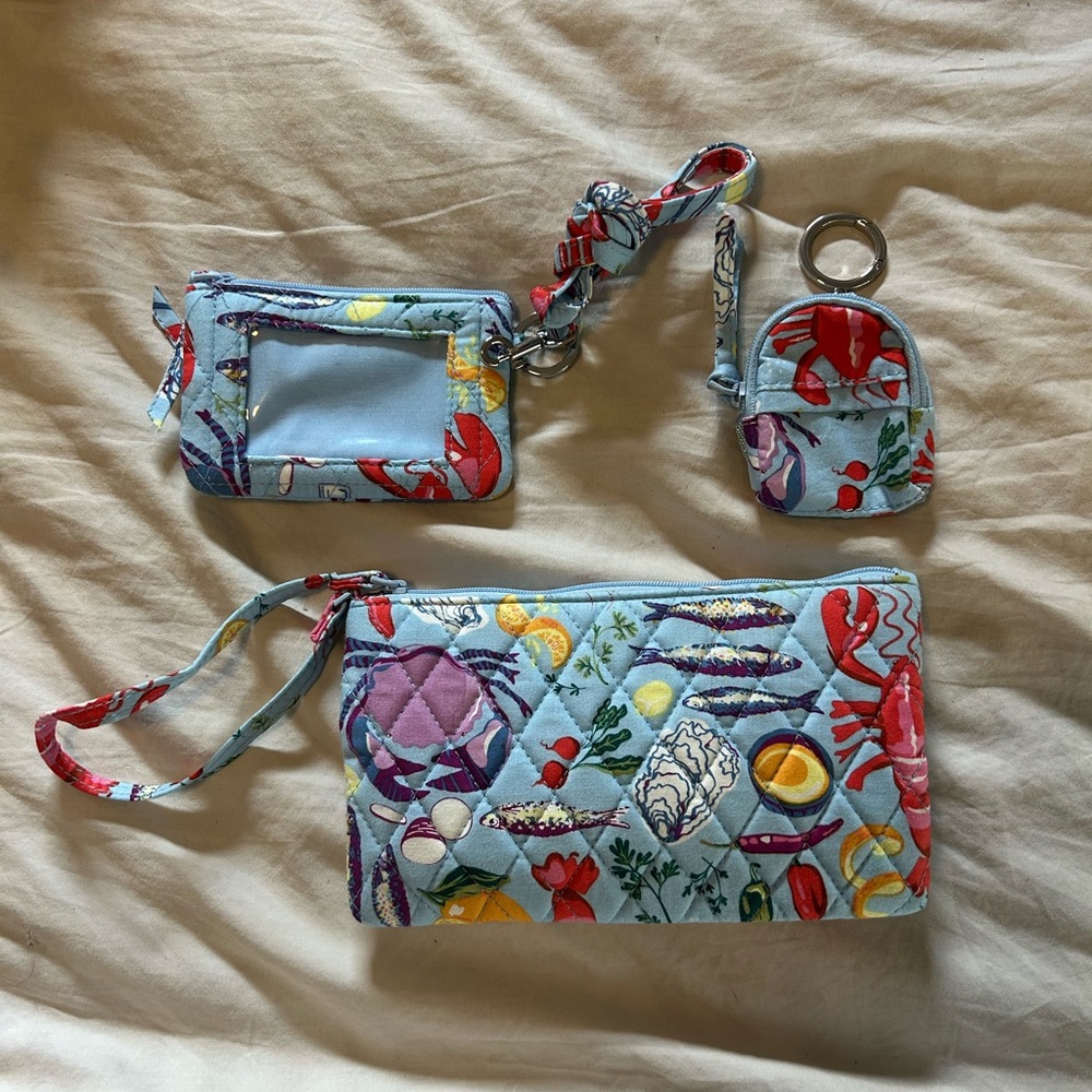 Vera Bradley Blue Quilted Key & Card Holder Set